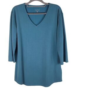 Seg'Ments TV-Neck Heathered Blue Tencel Blend Made in Canada Winter Top  L